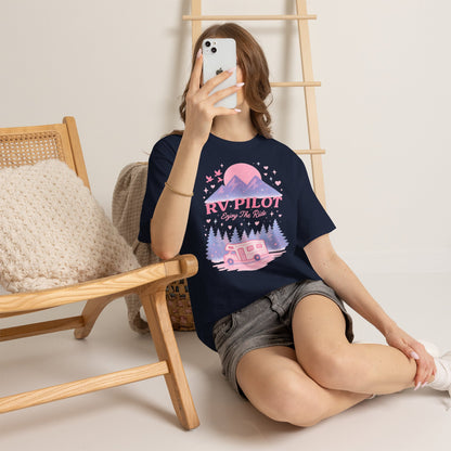 Moonlit RV Adventure: Pastel Pixel Camping Scene Funny Camping Tee