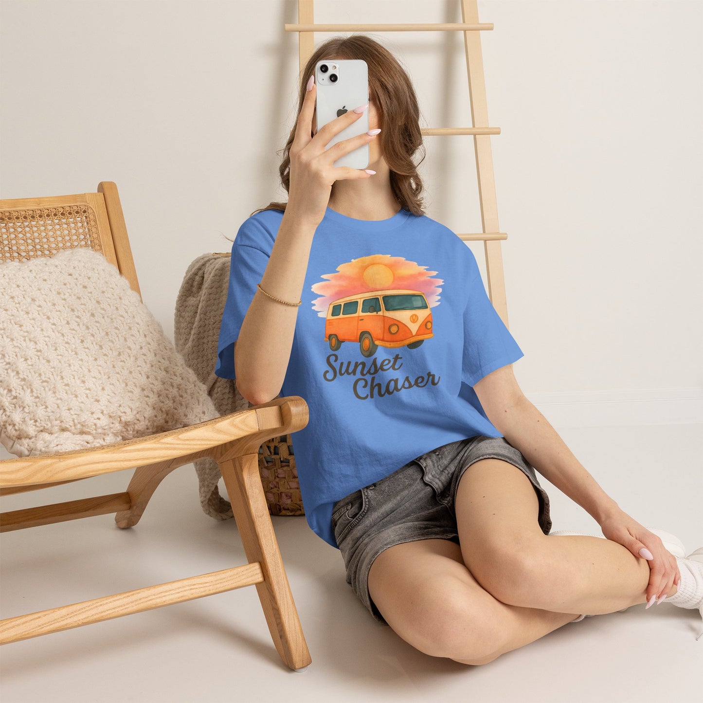 Sunset Chaser: Retro Bus Camping Gildan Tee