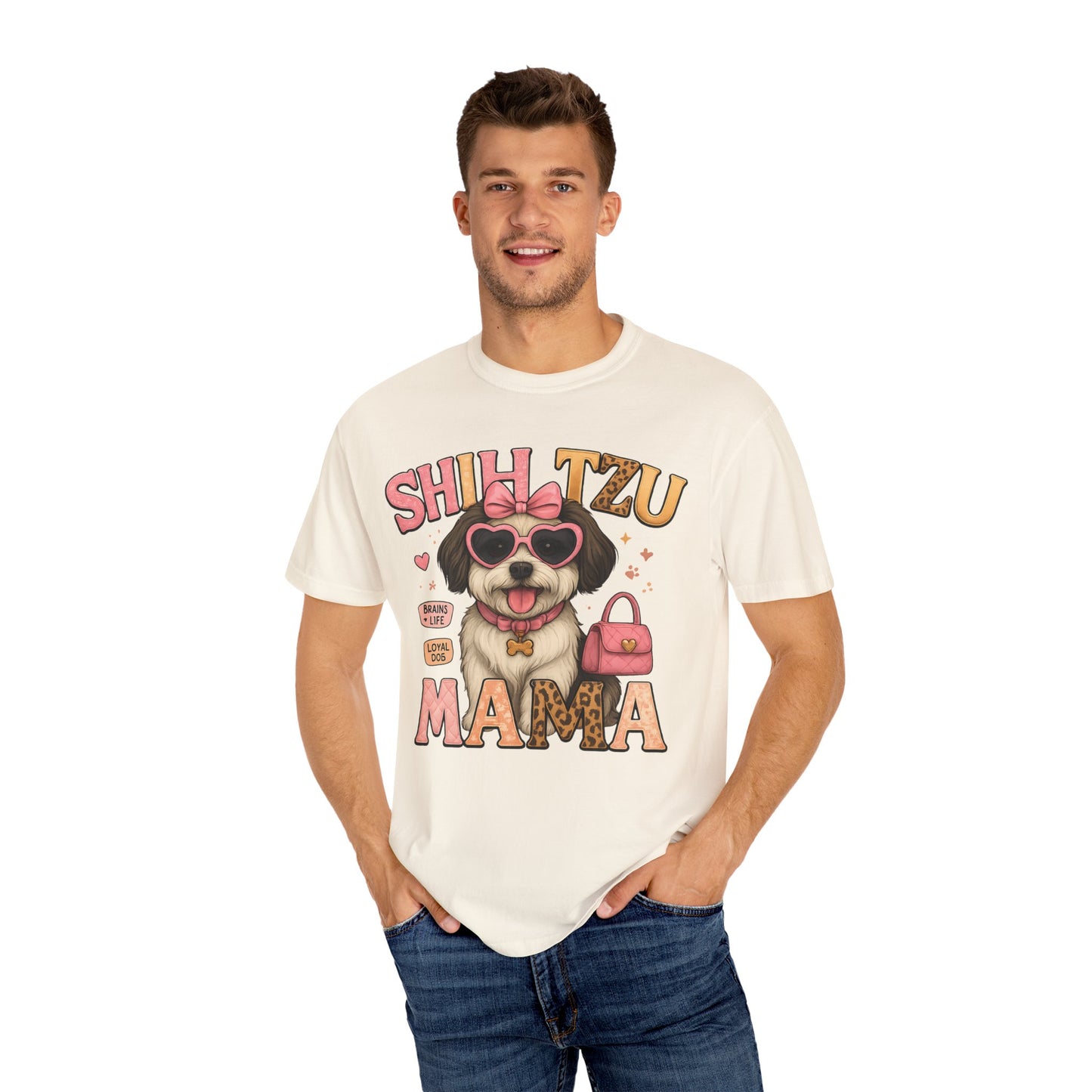 Shih Tzu Mama: Adorable Dog in Pink Sunglasses Comfort Colors