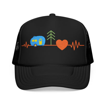 Embroidered Adventure Camping Heartbeat Foam Trucker Hat