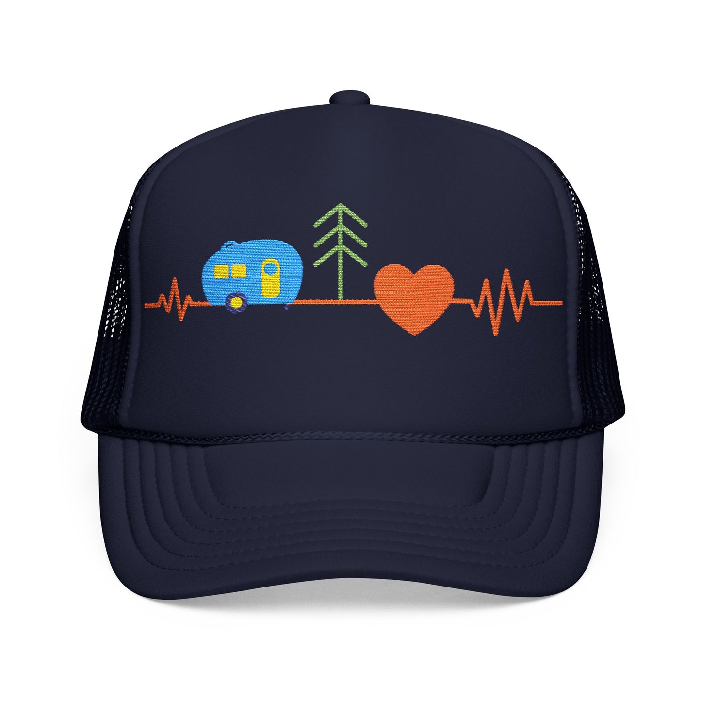 Embroidered Adventure Camping Heartbeat Foam Trucker Hat