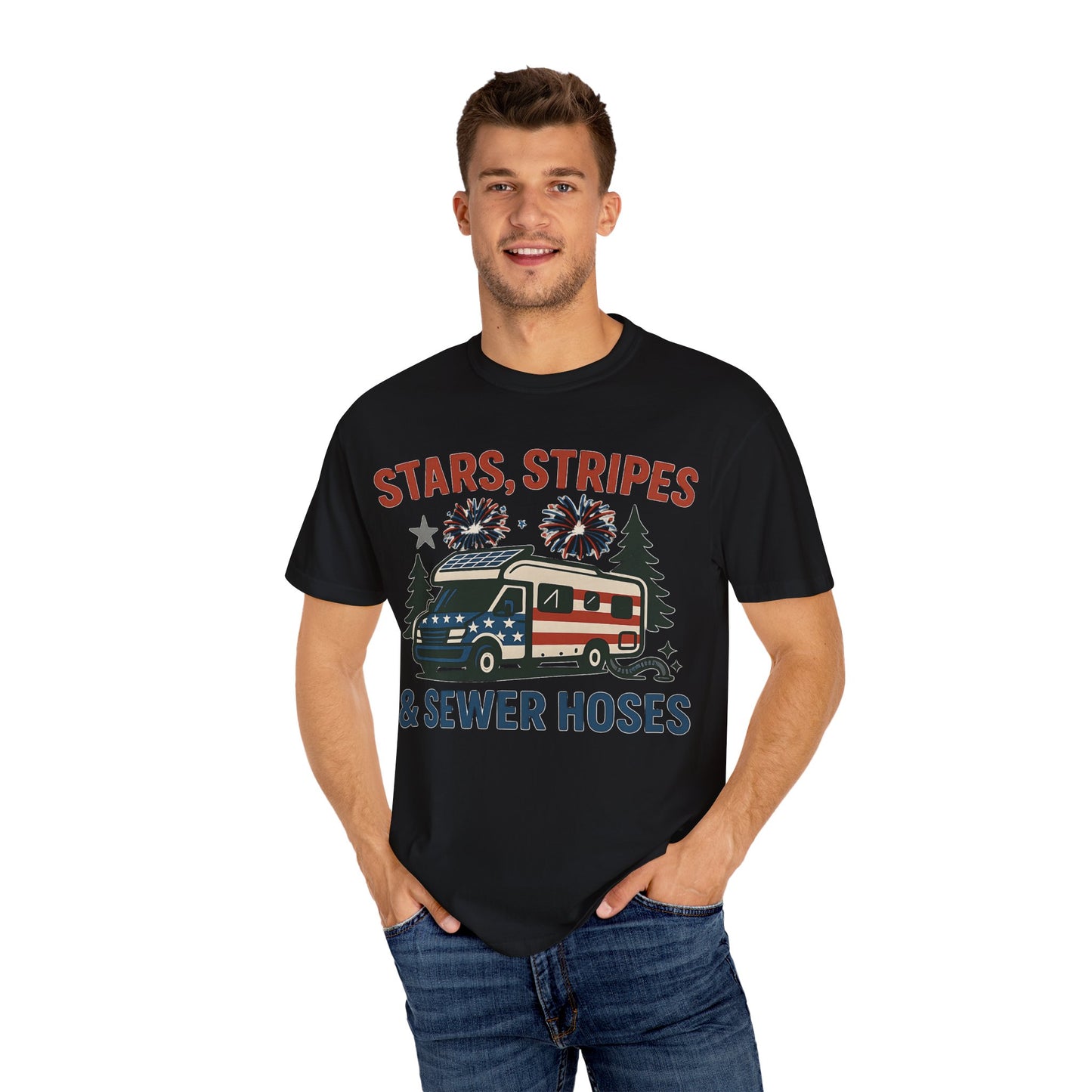 Stars, Stripes & Sewer Hoses: Patriotic RV Camping Illustration Comfort Colors