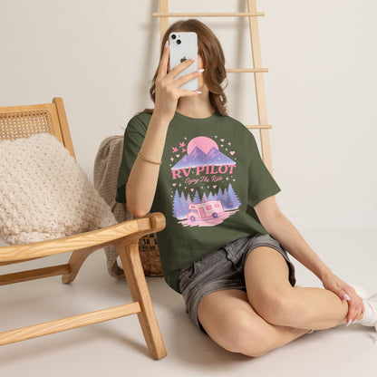 Moonlit RV Adventure: Pastel Pixel Camping Scene Funny Camping Tee