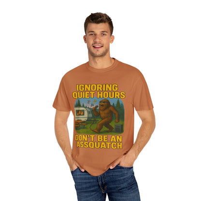 Campground Karaoke Chaos: Bigfoot's Noisy Night, Humorous Camping Etiquette Cartoon Comfort Colors T-Shirt