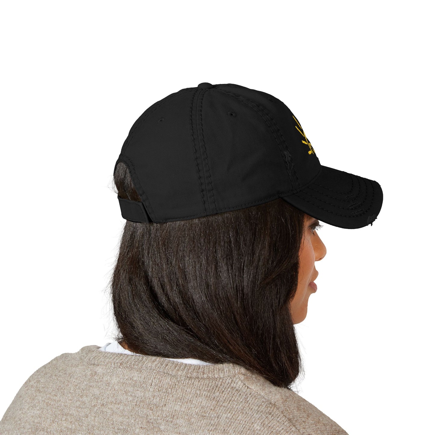Smiley Sun Embroidered Distressed Dad Hat