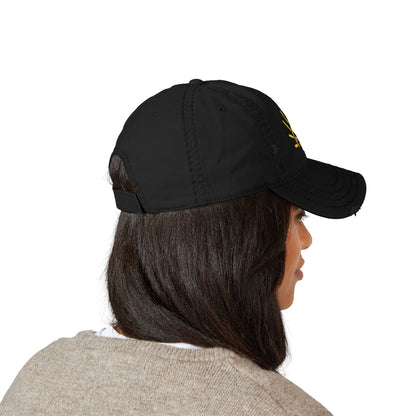 Smiley Sun Embroidered Distressed Dad Hat