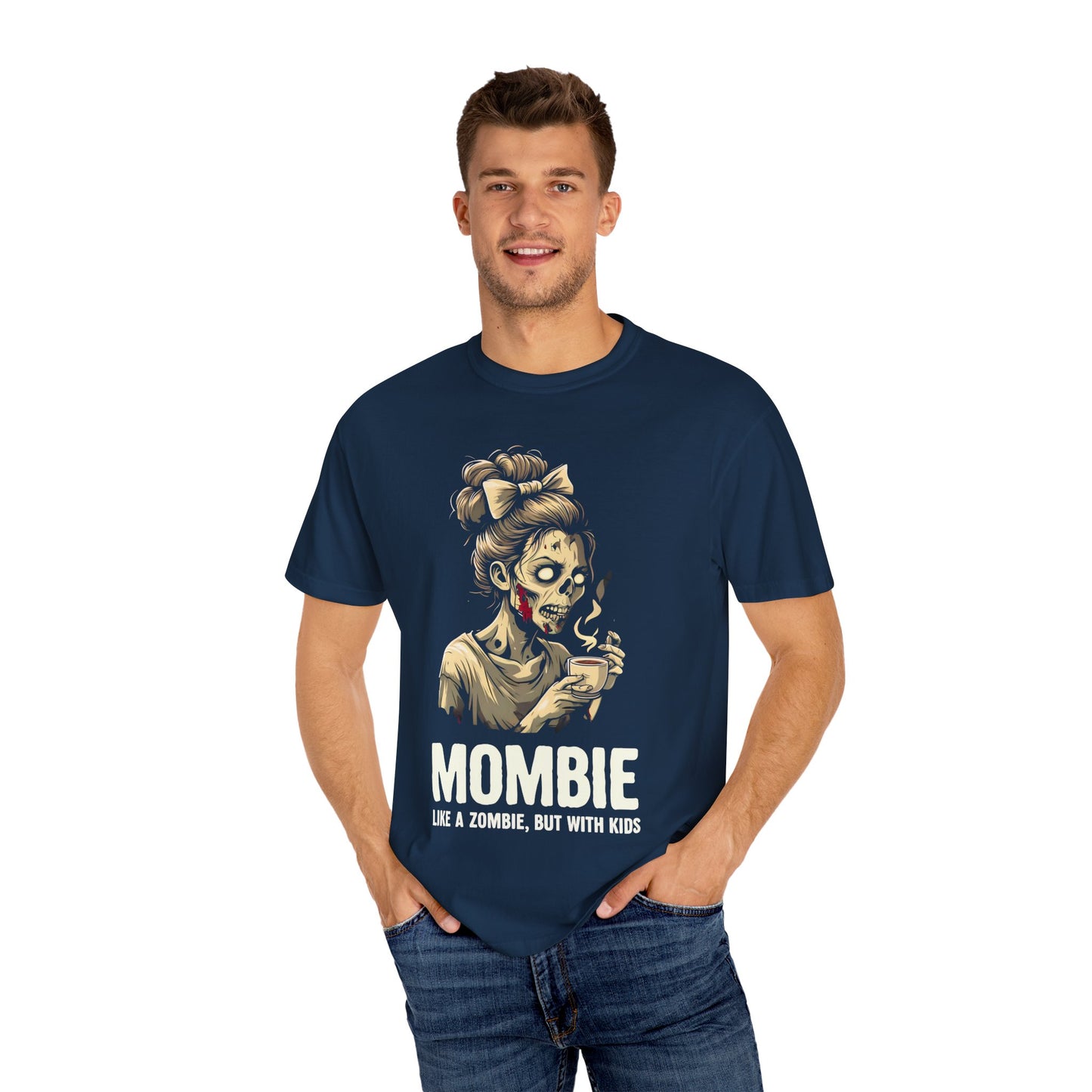 Mombie Unisex Garment-Dyed T-Shirt, Funny Parent Gift, Halloween Costume, Zombie Humor Tee, Unique Mom Shirt