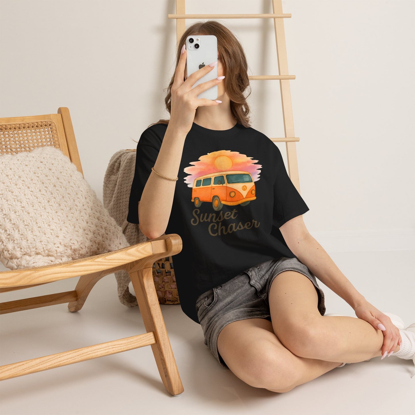 Sunset Chaser: Retro Bus Camping Gildan Tee
