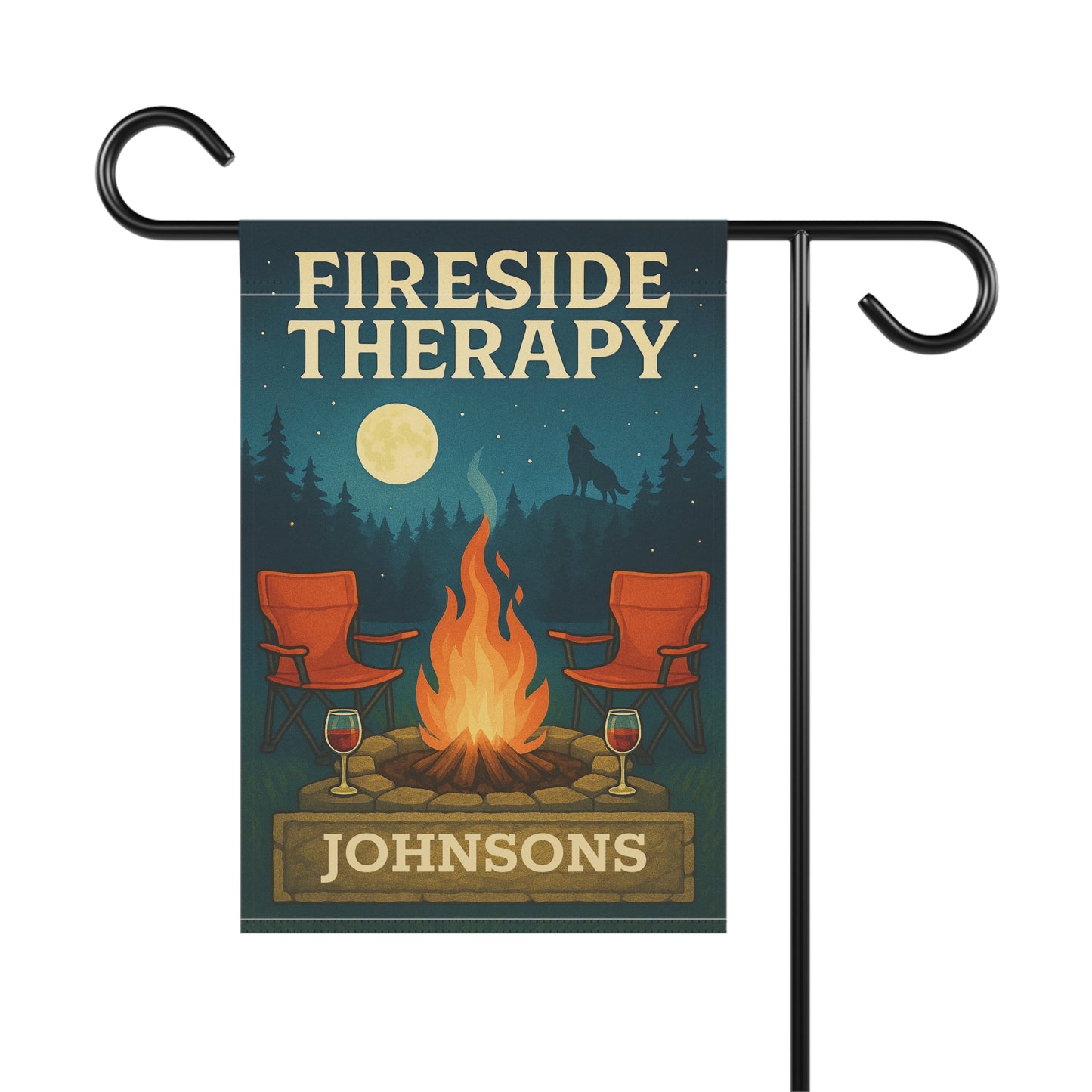 Fireside Therapy Garden Flag — Personalized Campfire Outdoor Banner