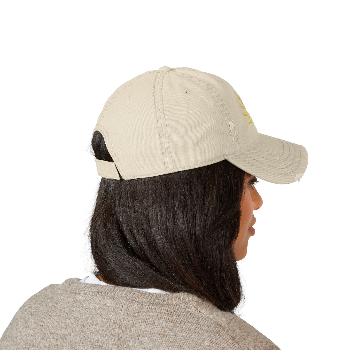 Smiley Sun Embroidered Distressed Dad Hat