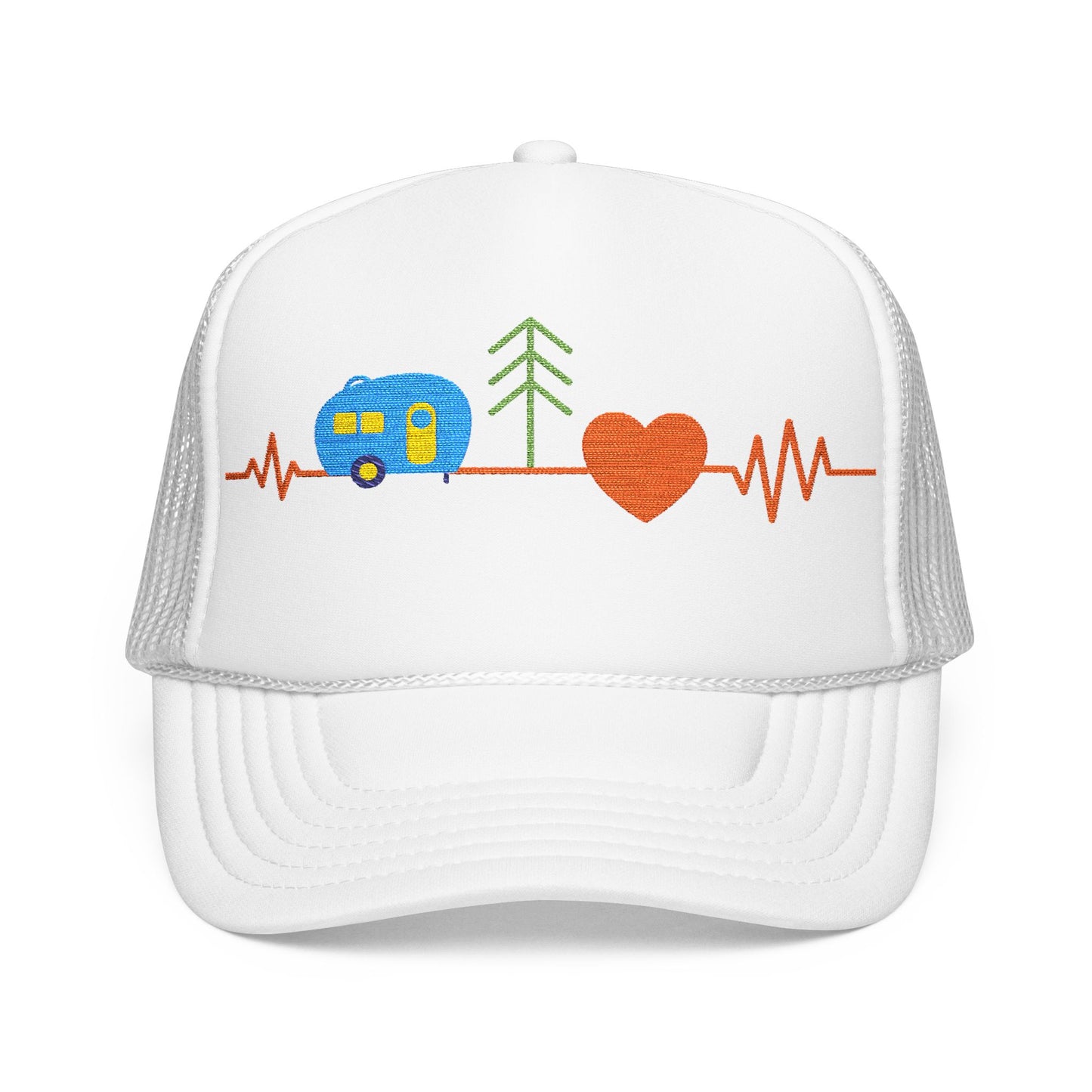 Embroidered Adventure Camping Heartbeat Foam Trucker Hat