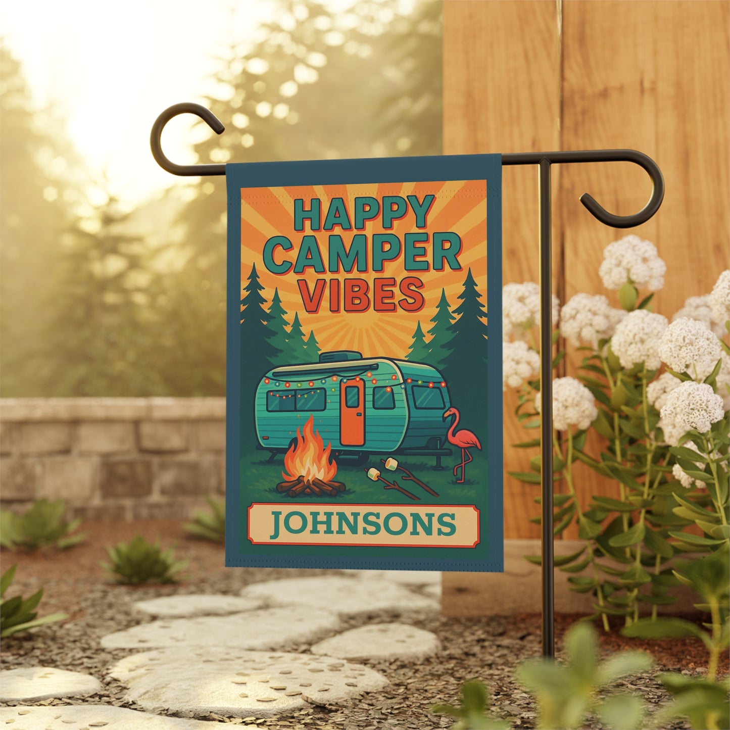 Happy Camper Vibes Garden Flag — Personalized Camping Banner