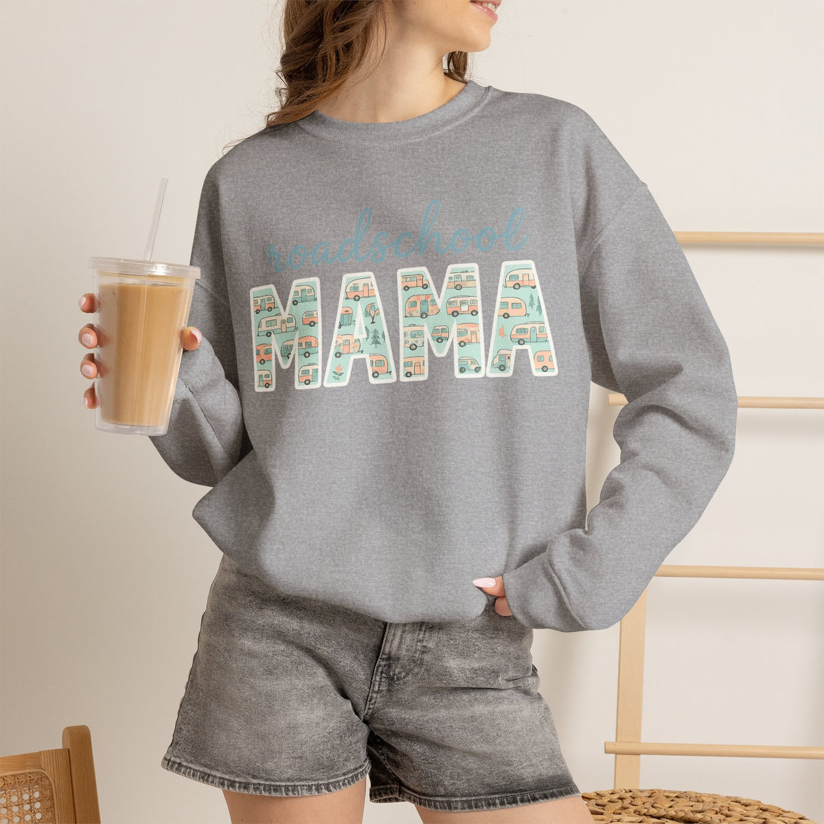 Roadschool Mama: Whimsical RV Education Design Funny Camping Sweatshirt